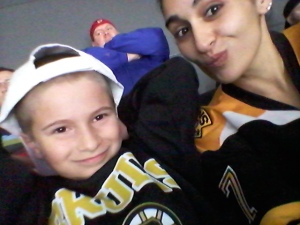 LJ And I at the Providence Bruins Game in his new Boston Bruins sweatshirt.